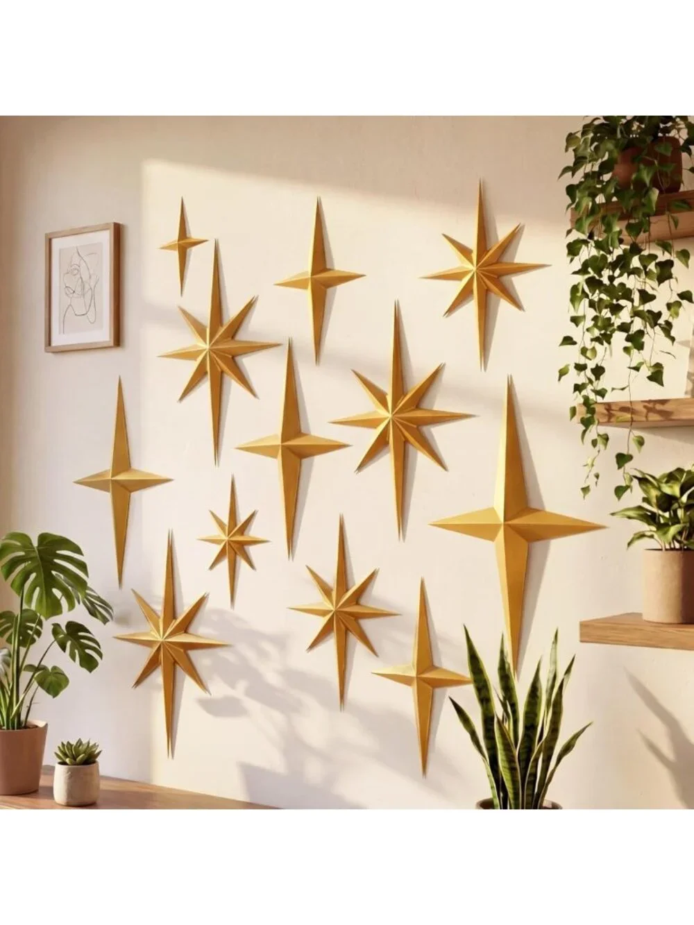 12 Pcs Mid Century Modern Starburst Wall Art Sculpture - Retro 3D Home Decor